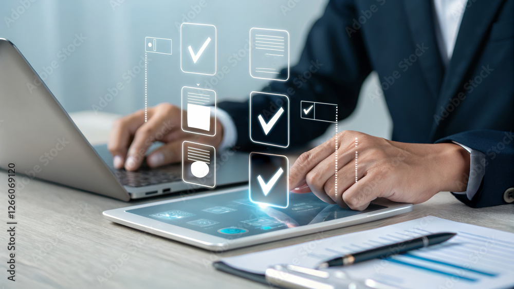 Poster streamline your business: digital checklists for certification & quality assurance. boost efficiency