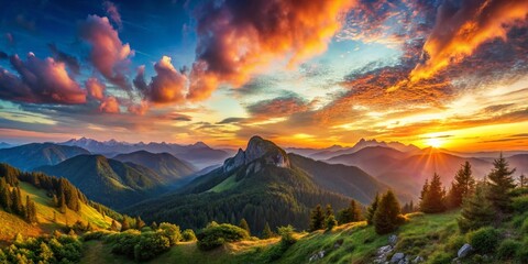 Serene Mountain Landscape: Unified Communications Banner, Button, Label & Sign Design