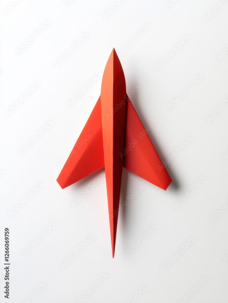 Poster Red paper plane symbolizes business strategy for innovation and success in a minimalistic setting. Generative AI