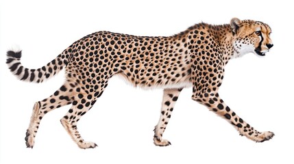 Cheetah Running With Spotted Coat On White Background