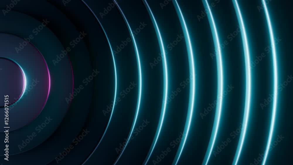 Wall mural abstract futuristic background animation of dark blue 3d rings wave motion with glowing blue and pur