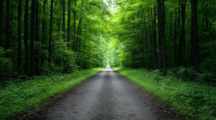 Fototapeta premium Sunlit Forest Path With Lush Green Trees