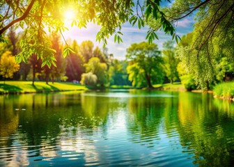 Serene Sunny Day at the Park Lake - Bokeh Photography