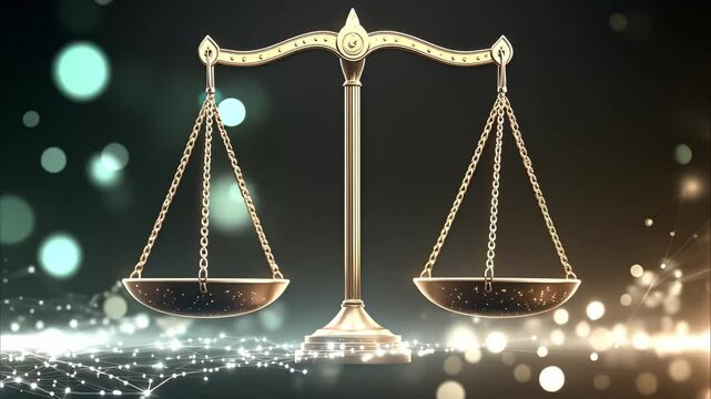 A set of golden scales symbolizing justice, balanced and representing the concept of fairness and equality.