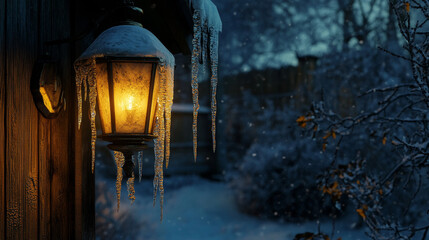 Frozen Glow: Winter Lantern Adorned with Icicles

