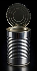 Opened Tin Can Silhouette Against a Black Background With a Low Resolution Focus on Details. Generative AI