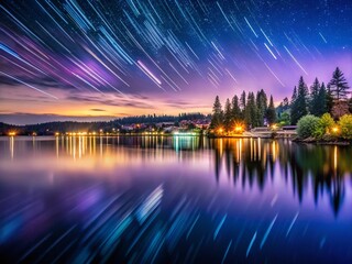 Naklejka premium Serene Twilight: Lake Washington Northwest Seattle Night Photography