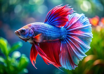 Fototapeta premium Shimmering Betta Fish in Minimalist Aquarium - Candid Stock Photo