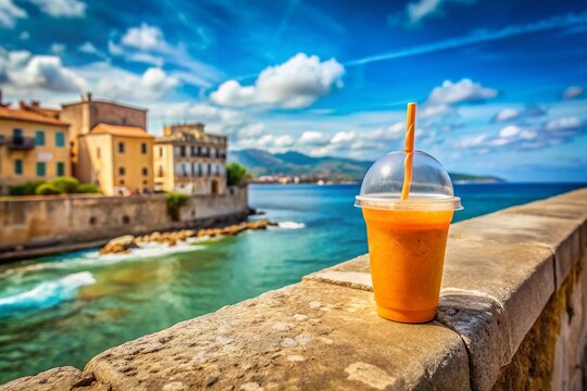 Sicilian Summer: Refreshing Orange Smoothie on Terrasini Beach
