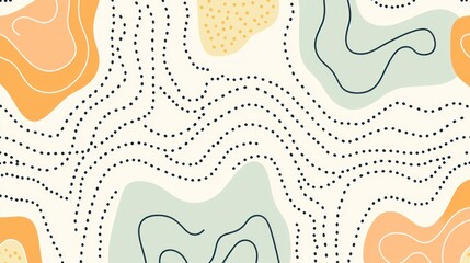 Abstract organic shapes, dotted lines, pastel colors, nature-inspired background