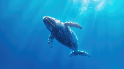 Humpback whale swimming ocean sunlight underwater marine life