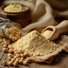 chickpea flour accompanied by other baking ingredients under soft natural light