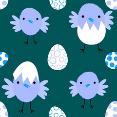 Easter chicken and eggs seamless birds pattern for wrapping paper and fabrics