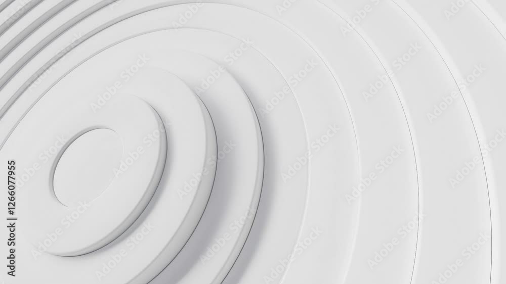 Wall mural abstract smooth background animation of 3d white rings wave motion, 4k seamless loop of animated cir