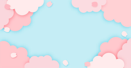 桜と空の背景イラスト（さくら　春　フレーム　バナー）
