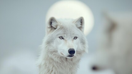 Obraz premium Arctic wolf portrait under moonlight