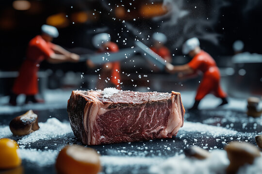 A5 Wagyu Beef Premium Steak cooked by tiny chef – Ai generative