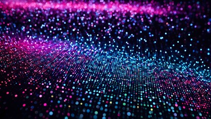 Obraz premium Abstract background of vibrant pink, blue, and purple glowing particles forming a dynamic wave pattern.