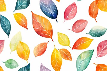 Obraz premium Seamless texture of wild colorful leaves. Hand drawn watercolor sketch painting on simple background.