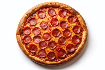 Silhouette of Pepperoni Pizza, Top View, Isolated on White Background