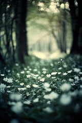 Flowers in fresh green Spring woods.