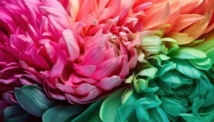 Vibrant floral close-up showcasing intricate petals in shades of pink and green