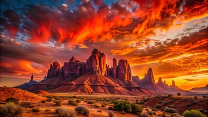 Silhouette of Red Mountains at Sunset - Dramatic Landscape Photography