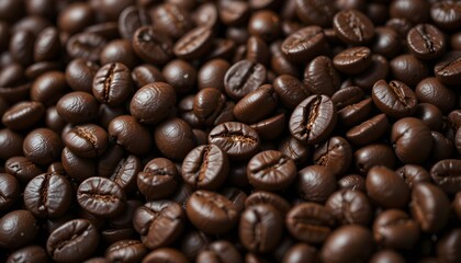 Fototapeta premium A detailed close-up of roasted coffee beans, showcasing their rich texture and deep brown color. Perfect for coffee lovers, branding, packaging, and cafe-themed designs.