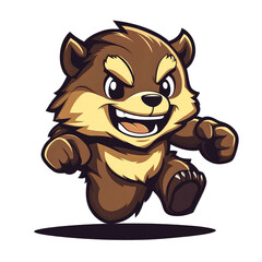 Fototapeta premium Adorable Brown Bear Cub Cartoon Character Jumping Joyfully