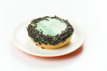 Avocado Chocolate Donut on White Plate