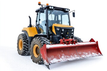 Fototapeta premium A skid steer loader with a snowplow attachment isolated on a white background