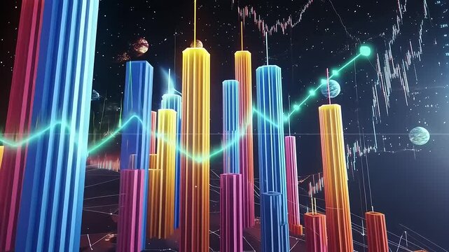 Modern Data Visualization with Rising Graphs and Cosmic Elements