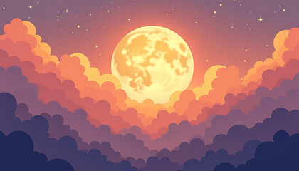 Moonlit sky with colorful clouds at twilight