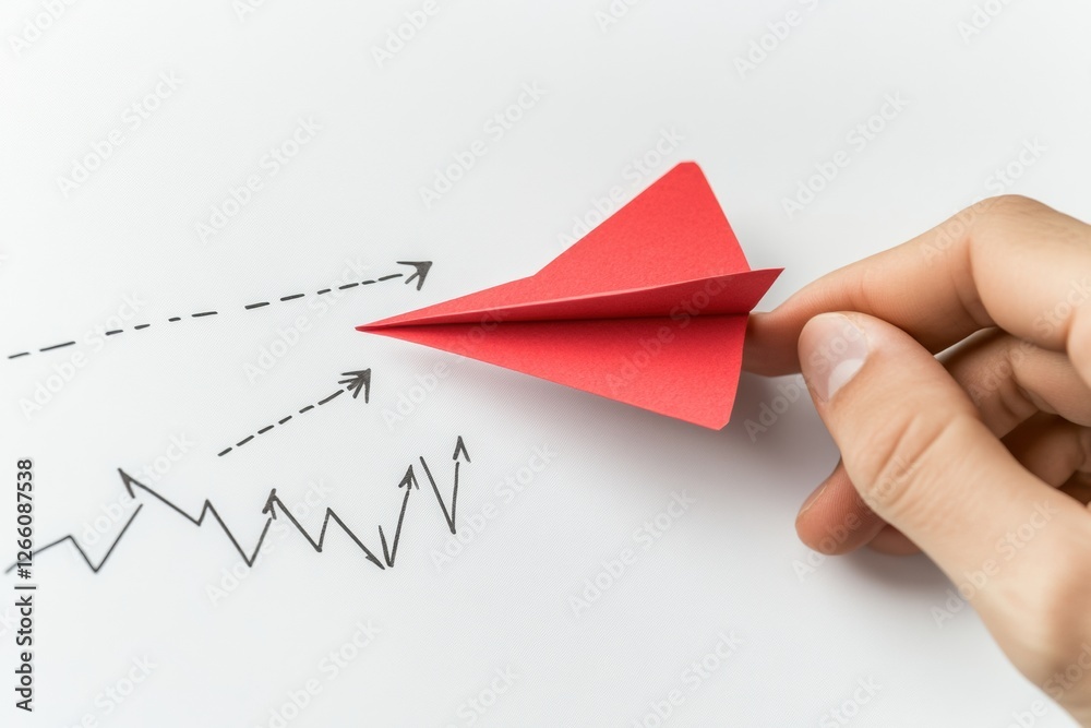 Poster red paper plane symbolizes business strategy and innovation for success on a white background. gener
