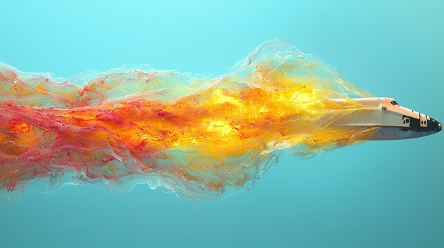 Rocket launches into the sky with vibrant flames and colorful smoke trails during an exhilarating demonstration