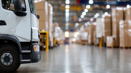 Obraz premium Warehouse truck loading, logistics, industry, cargo, distribution, boxes, background