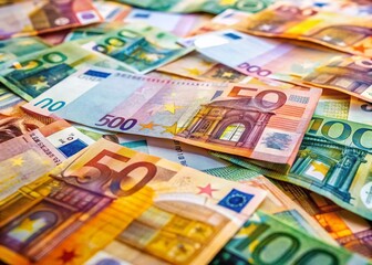Obraz premium Slow Motion Spinning Euro Banknotes: Wealth, Finance, and Economics Concept