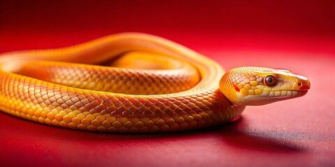 Obraz premium Smooth Golden Snake on Red: Long Exposure Photography of Elegant Reptile Scales