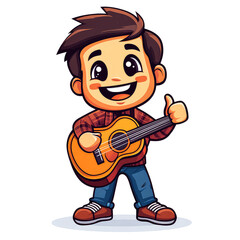 Happy Kid Playing Acoustic Guitar: Fun Music Illustration