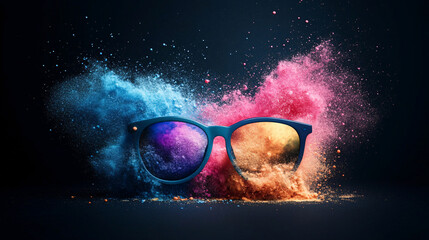 Stylish Blue Sunglasses with Vibrant Powder Explosion Effect