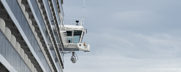 Naklejka premium Cruise ship bridge where captain controls the ship