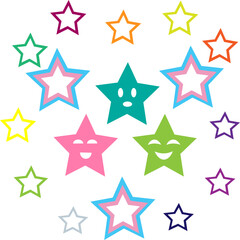 A set of colorful cute smiling stars