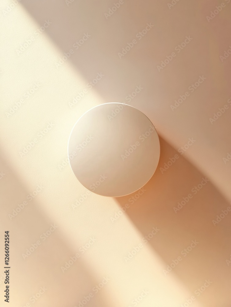 Poster round white light fixture casting shadows on a beige wall in a well lit indoor space during the day.