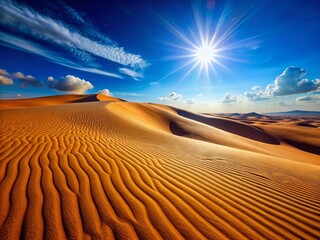 Naklejka premium Sparkling Sand Dune Landscape: Azure Sky, Bright Sunlight, High-Resolution Stock Photo