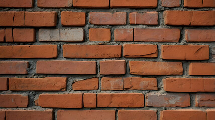 Fototapeta premium Red Brick Wall: A close-up shot of a weathered red brick wall, showcasing the intricate texture and variations in color.