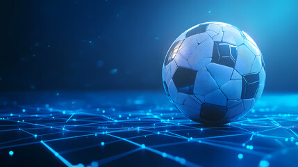 Futuristic Soccer Ball Close-Up with Blue Lighting Effects