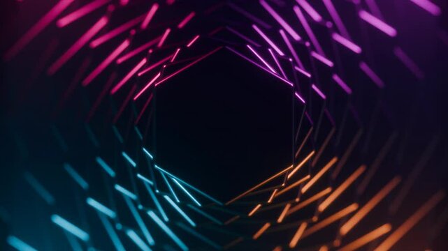 3d render, abstract background video, twisted deck of blank hexagon cards with rounded corners, glowing edges, 4k corporate loop backdrop