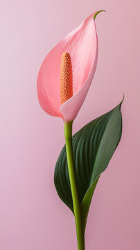 Delicate Single Stem Pink Calla Lily Flower Against Pink Background. Minimal Floral. Mobile Phone Wallpaper 9:16