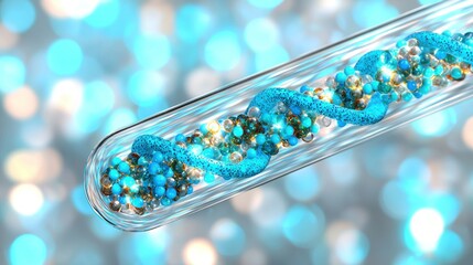 DNA strand in a test tube on a blurred background for medical research use
