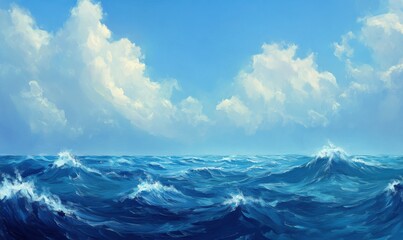 Fototapeta premium A broad swath of deep blue ocean, its choppy waves contrasted by a cloudy sky.